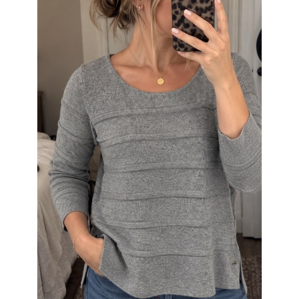 Lacoste Sweater S Gray Wool Cashmere Blend Scoop Neck Rib Knit Pullover